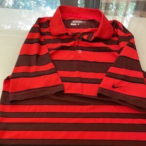 Nike dry fit polo shirt small tour performance orange brown black stripes